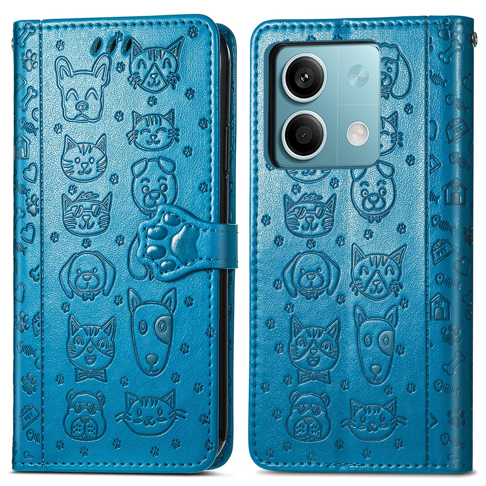 Fertuo Leder-Hülle Für Xiaomi Redmi Note 13 4G – Flip Case Mit Kartenfach, Magnet & Standfuß, Katze-Hund Design (Rosegold)