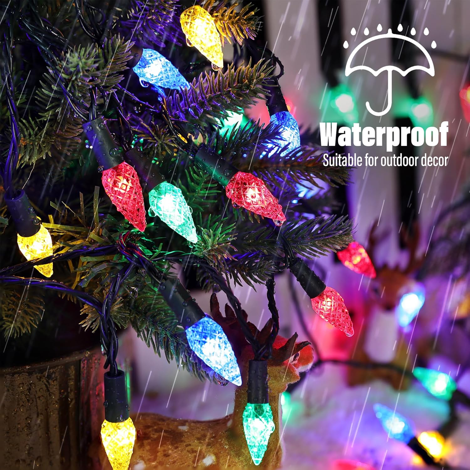 iBaycon ソーラー C6 クリスマスライト アウトドア、100LED C9 ストロベリーストリングライト クリスマスツリーハウ