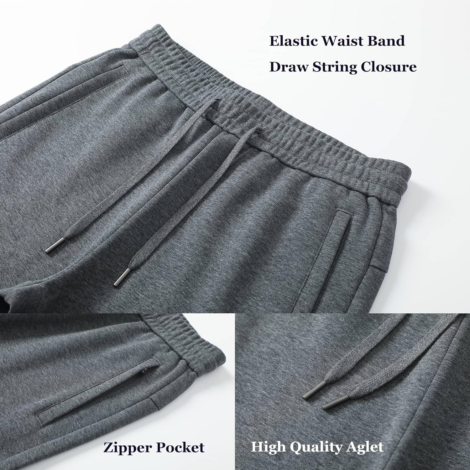 Cotton Fleece Sweatpants for Men 28-29" Inseam Short Length Stretch Athletic Warm Pants for Casual Lounge - Image 4