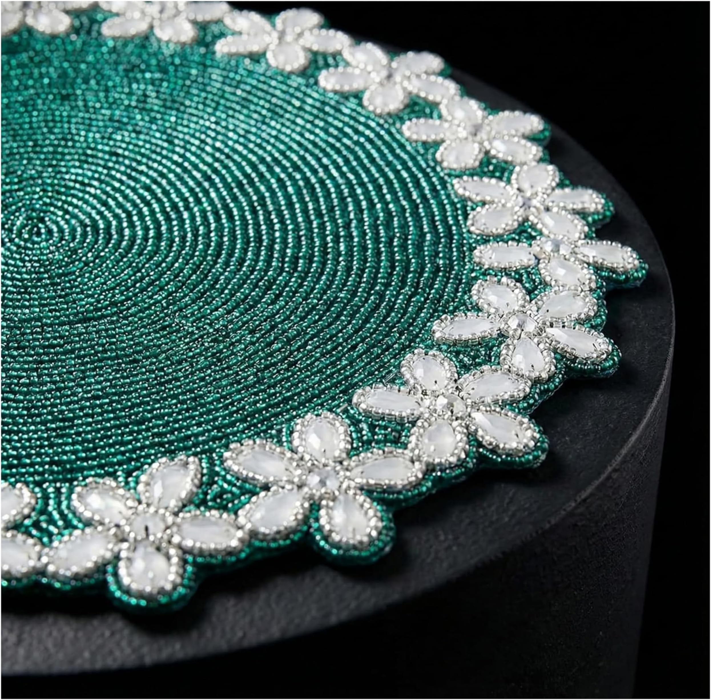 Beaded Placemats for Dining Table - Measure 13 Inches Beaded Placemats Round for Gathering, Christmas, Thanksgiving - Occasional Decoration and Family Parties Celebrations- Teal