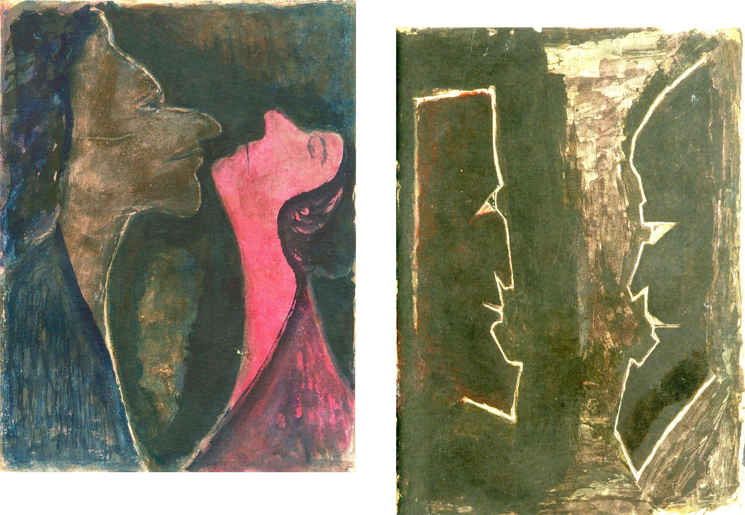 Adventures® *Lovers and Haters* - Two Famous Paintings by Rabindranath Tagore, Set of 2 Wall Décor Frames (Acrylic Spray Coated Canvas Print +PineWood Frame). Size 18"x24" each.