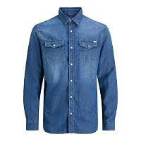 Jack & Jones S JJESHERIDAN Shirt L/S Camicia in Jeans, Blu (Medium Blue Denim Fit:Slim)