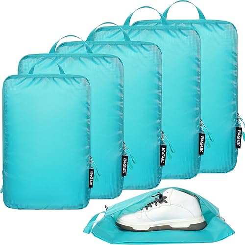 BAGAIL Juego de 6 cubos de embalaje de compresión ultraligeros con bolsa de zapatos para accesorios de viaje equipaje y mochila 70D azul