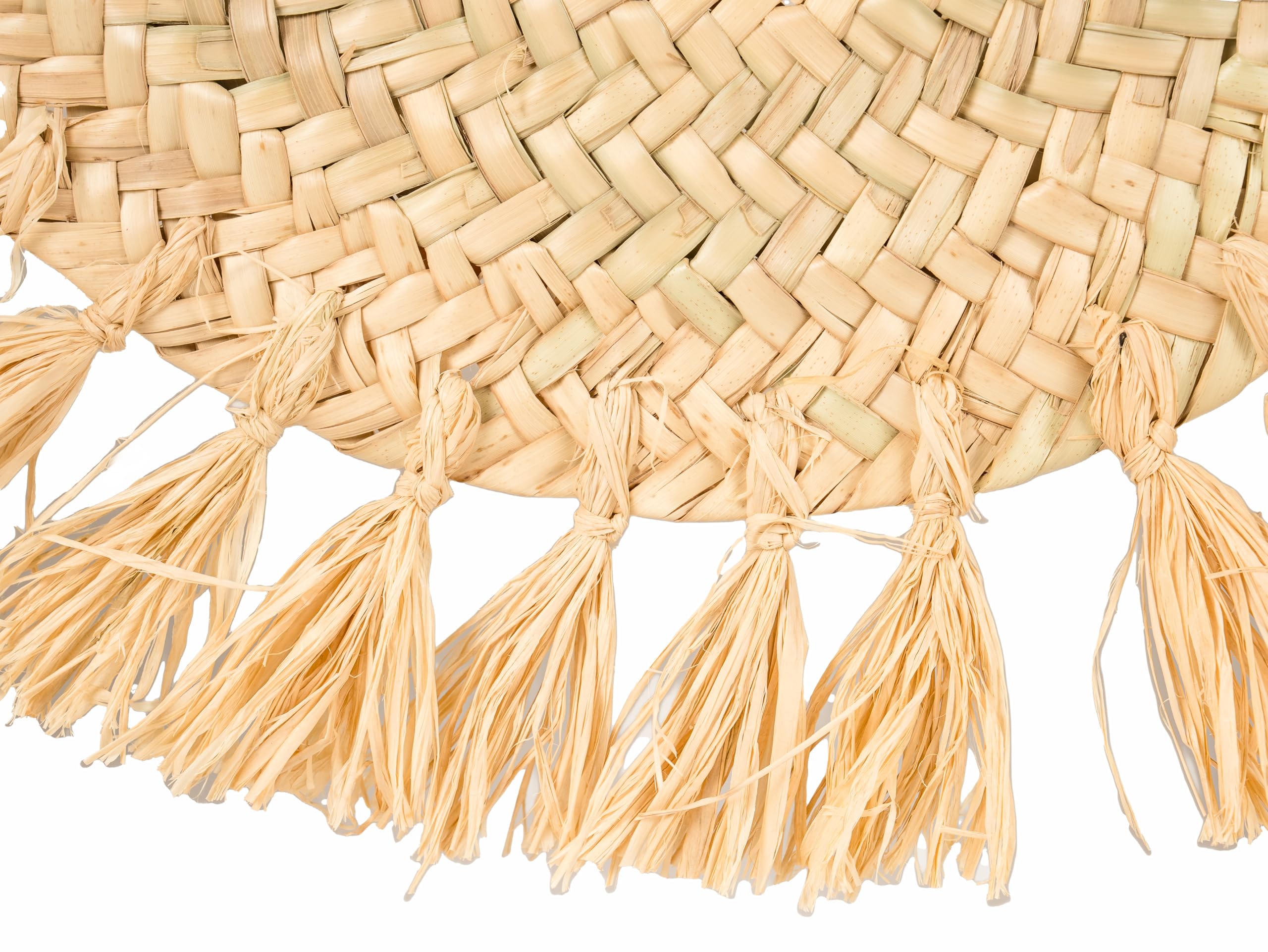 Tovagliette rotonde di Rafia Naturale, 30 cm, set di 4, con frange, tessuto a mano, stile marocchino