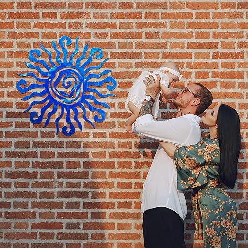 Miniatura 7 de Moxweyeni Arte de pared para exteriores de 12 pulgadas, decoración de pared de sol grande, arte de pared de cobre, decoración de pared de metal,