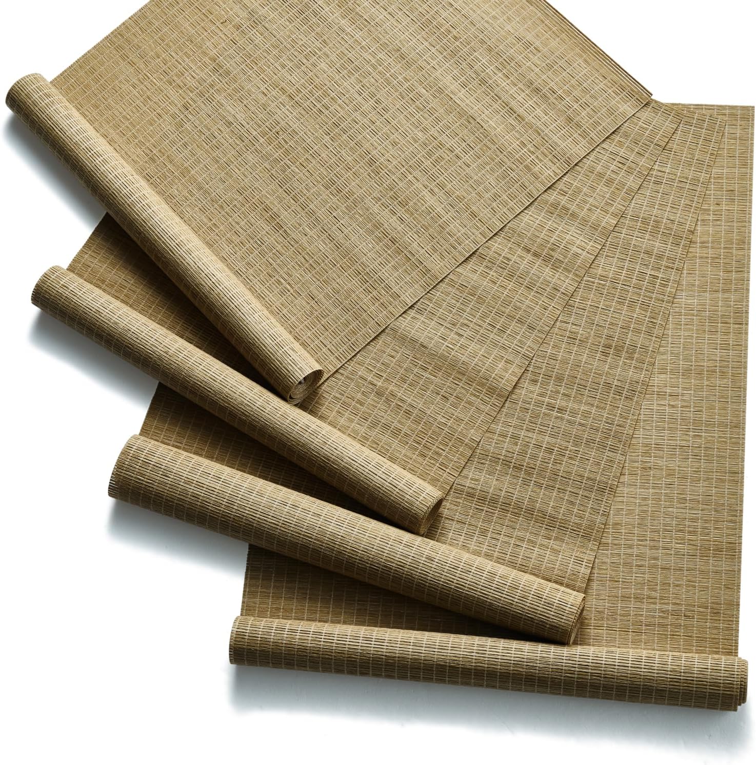 Replacement Fabric Panels for Sliding Glass Door (4-Pack, 23"x96"), Fabric Only, Natural Woven Blind Slats, Trimmable, Sheer, Track & Bottom Rail Not Included,Mountain Oak