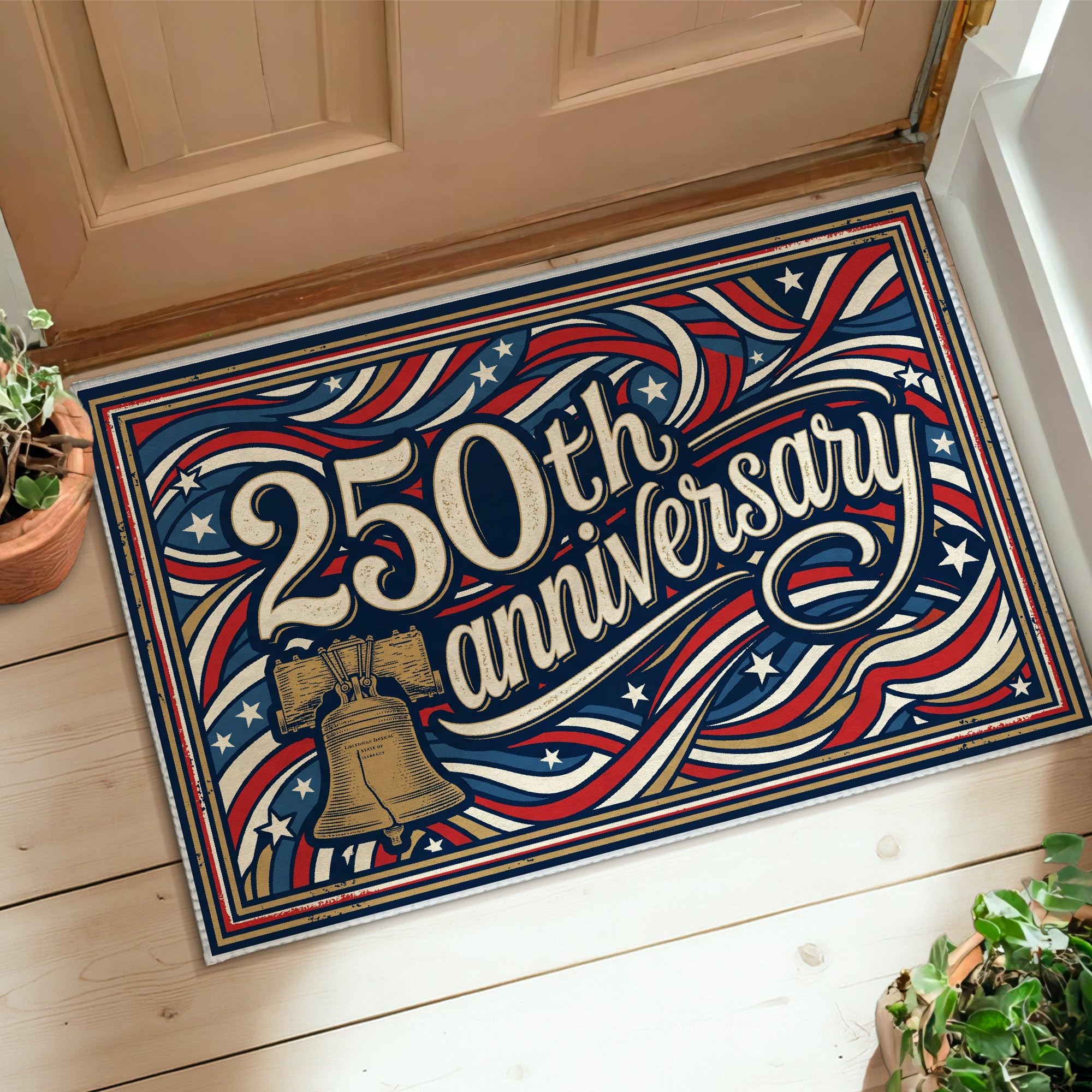 Tapis de décoration vintage bleu marine avec motif cloche étoiles entrée et cuisine