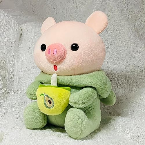 Miniatura 3 de Awcvire Lindo animal de peluche de cerdo vestido como disfraz de rana verde con capucha extraíble, animal de peluche de cerdito de 9.8 pulgadas,
