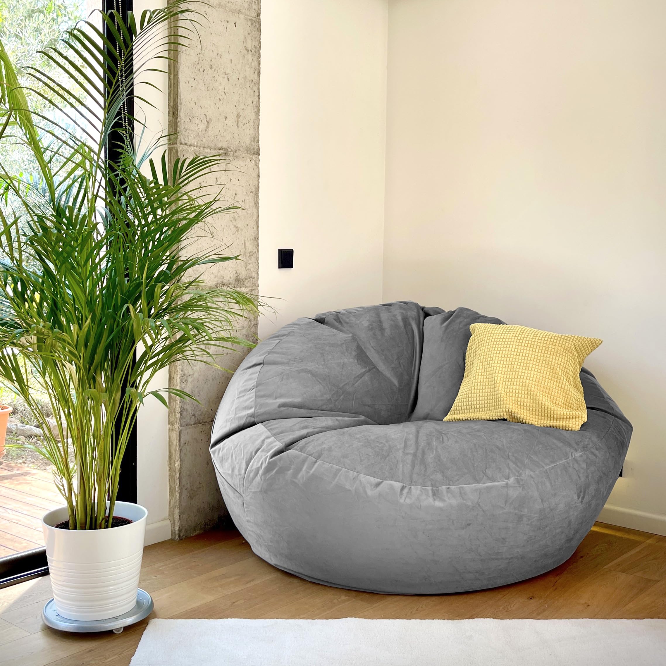 Aiire Puff Gigante de Terciopelo 150x65 cm - Modelos de Puf Salon XXL con Relleno Incluido para Gamer o Decoracion Habitacion Adolescente - Bean Bag Chair o Puffs de Suelo Grandes Gris