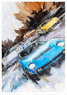 MINSEOK Watercolor Car Posters Room Decor - Premium A2 Art Old Print Pictures, Perfect Car Wall Art Gift - Dynamic Vintage Beautiful Cool Supercars