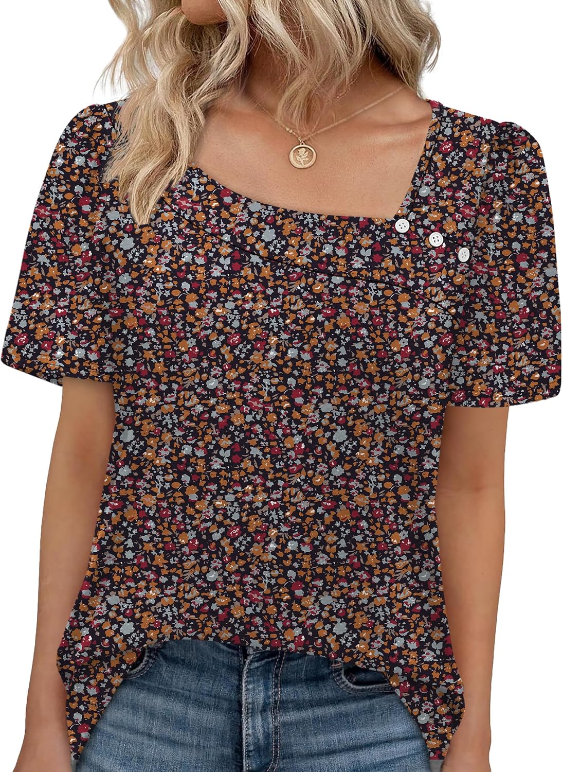 WIHOLL Womens Summer Tops Short Sleeve Shirts Square Neck Spring Outfits 2026 Fashion Clothing Blouses thumbnail