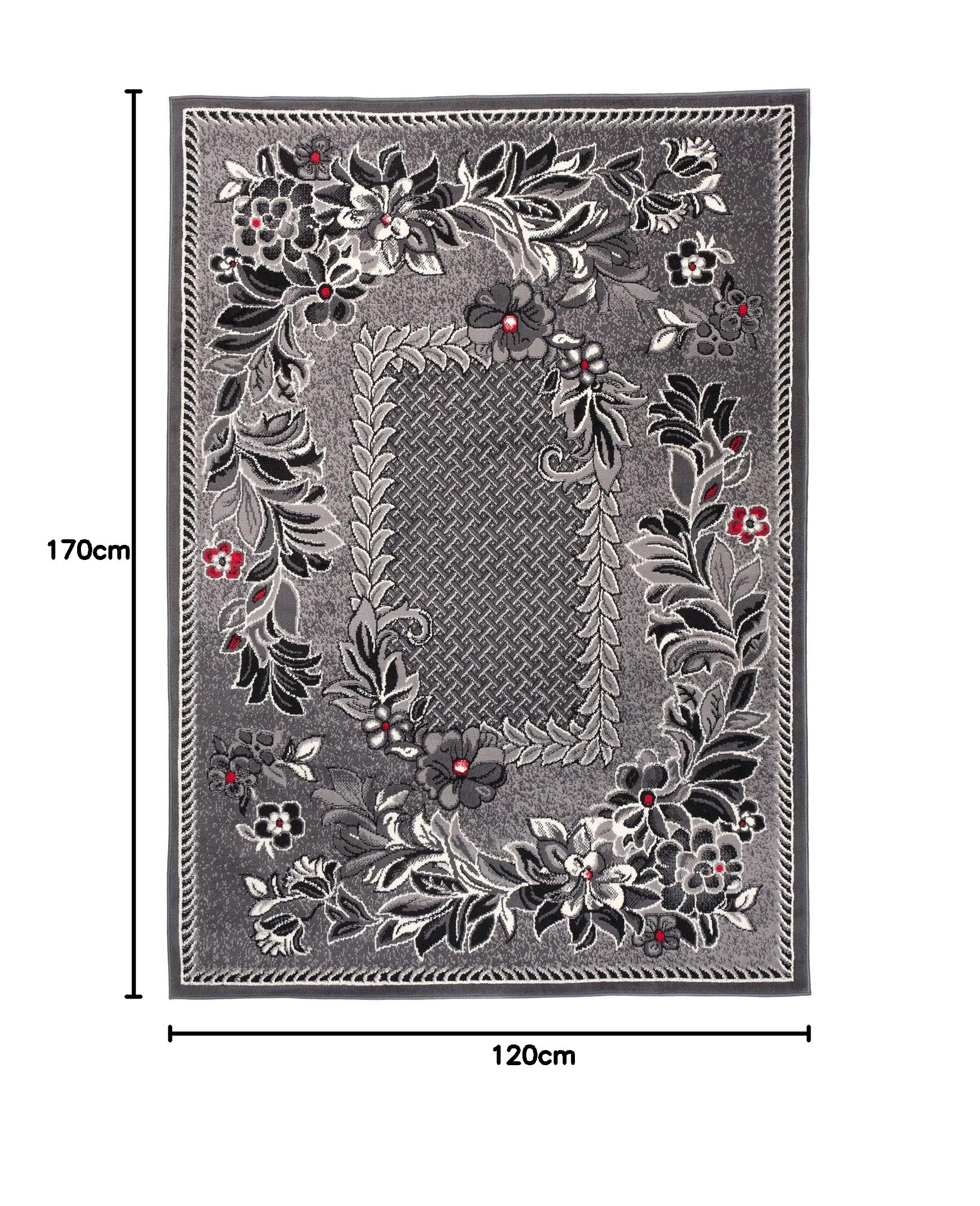 Carpeto Rugs Tappeto Salotto Classico Floreale Pelo Corto - Tappeti Camera da Letto - Tappeti Moderni Soggiorno - Tappeti Salotto Grandi Dimensioni - Grigio - 120 x 170 cm