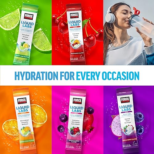Miniatura 9 de FORCE FACTOR Liquid Labs - Electrolitos en polvo, paquetes de hidratación para hacer agua de electrolitos con 5 electrolitos esenciales, vitaminas y