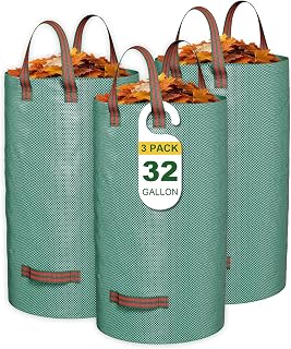 GreatBuddy 32 Gallon Reusable Yard Waste Bag, Heavy Duty, Upright Lawn Bags with 4 Reinforced Handles for Garden Leaves and Waste Collection, Lightweight and Portable (3 Pack)