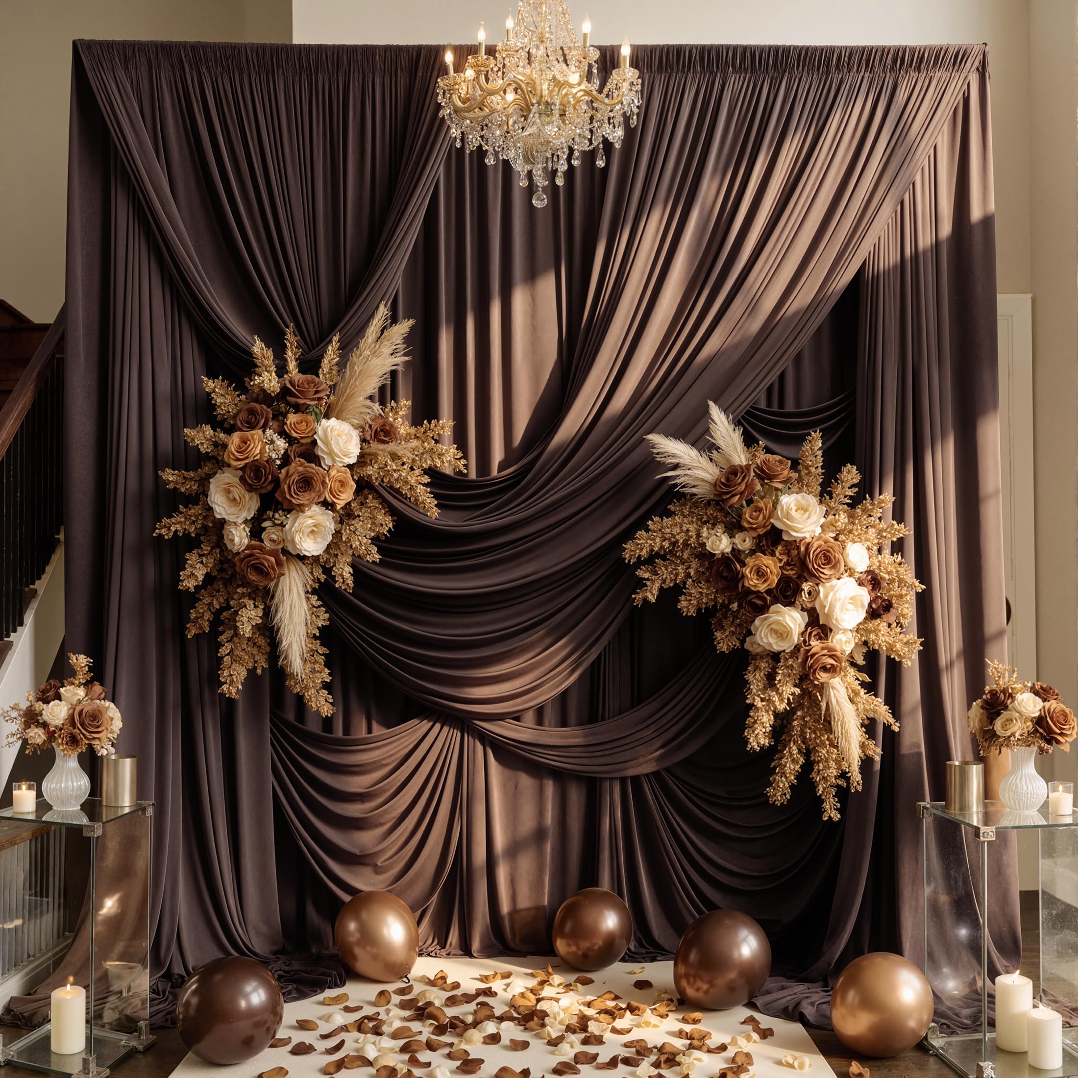 Photo 1 of 10ft×15ft Brown Backdrop Curtain for Wedding Parties, 2 Panels Wrinkle Free 15 FT Long Polyester Photo Backdrop Drapes Back Drop Cloth for Birthday Photography Background