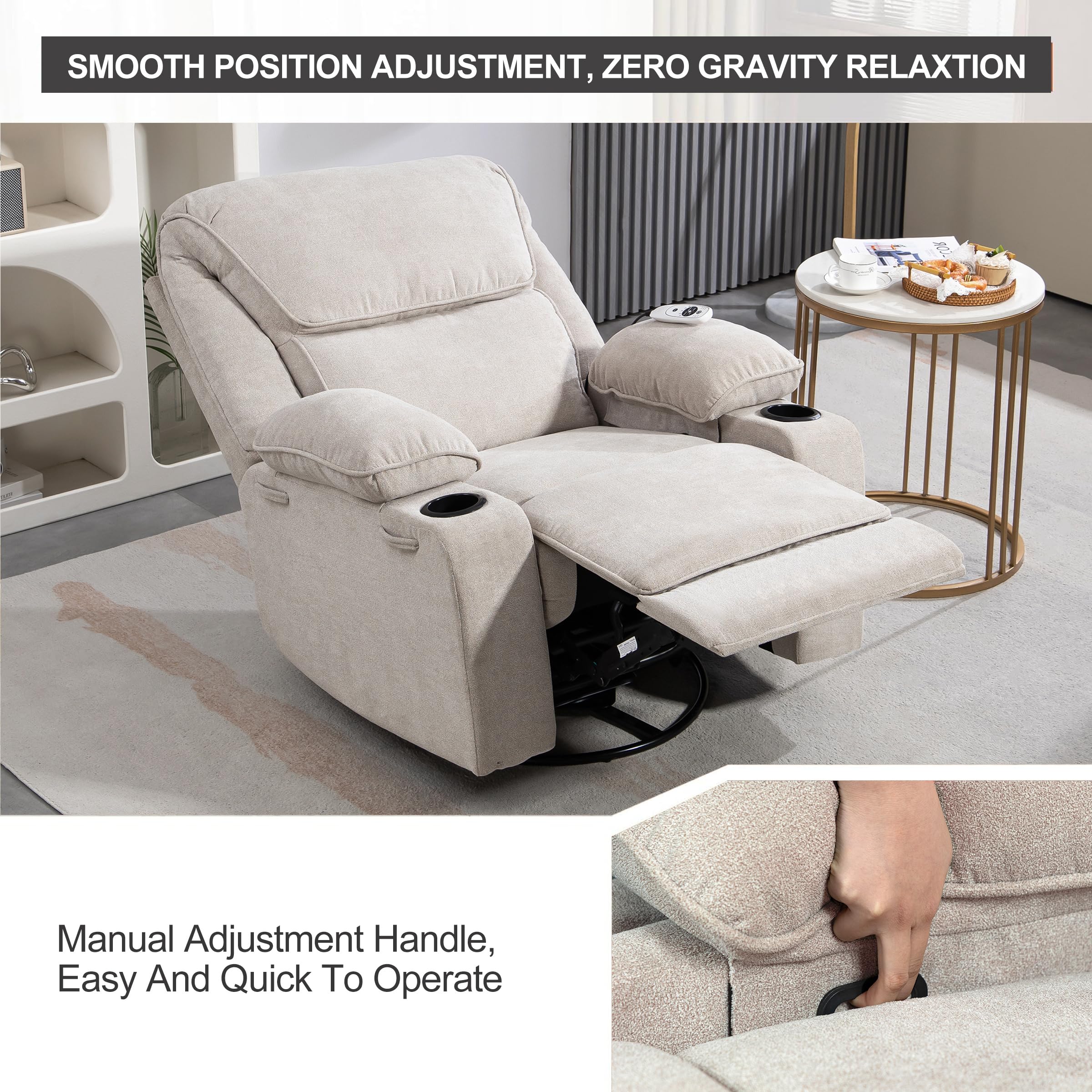 Fauteuil de Relaxation Massage Chaise massant avec Dossier Inclinable Manuellement 150° et Repose-Pied, Fauteuil TV Télécommande Incluse Massage en 8 Points et Fonction Chauffante,Pivotement à 360