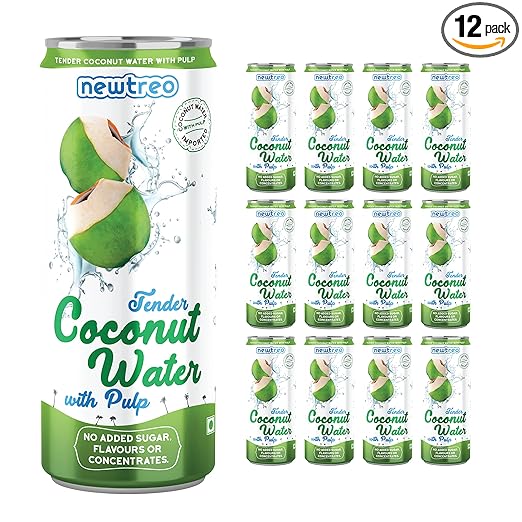 Newtreo 100% Coconut Water with Pulp | Imported Coconut Water | No Added Sugar or Flavours | Not from Concentrate | 12 x 250ml cans