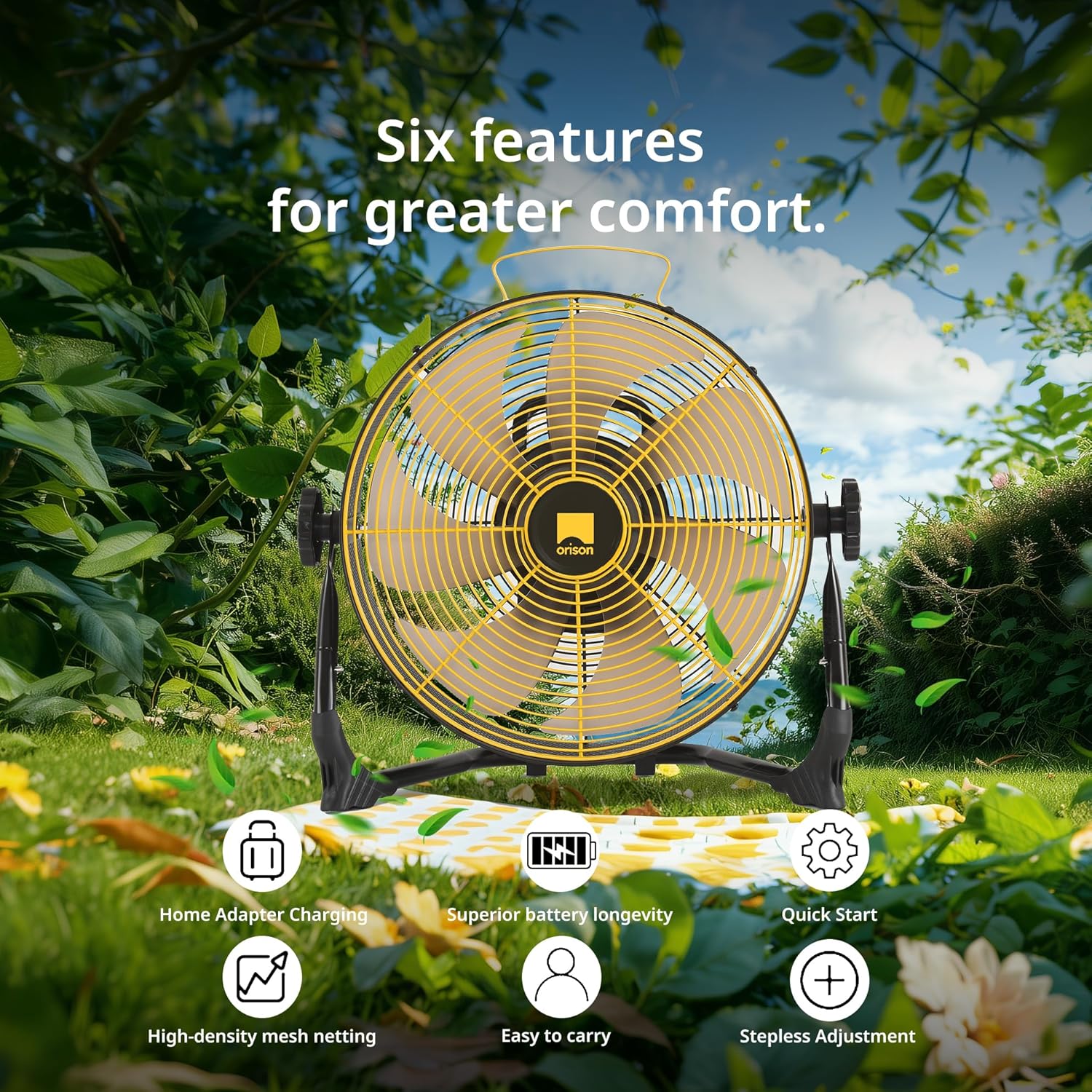 Orison 12" Portable Battery Operated Floor Fan, High-Velocity Floor Fan,Cordless Fan for Camping, Travel, Tents, Hurricanes - Image 2