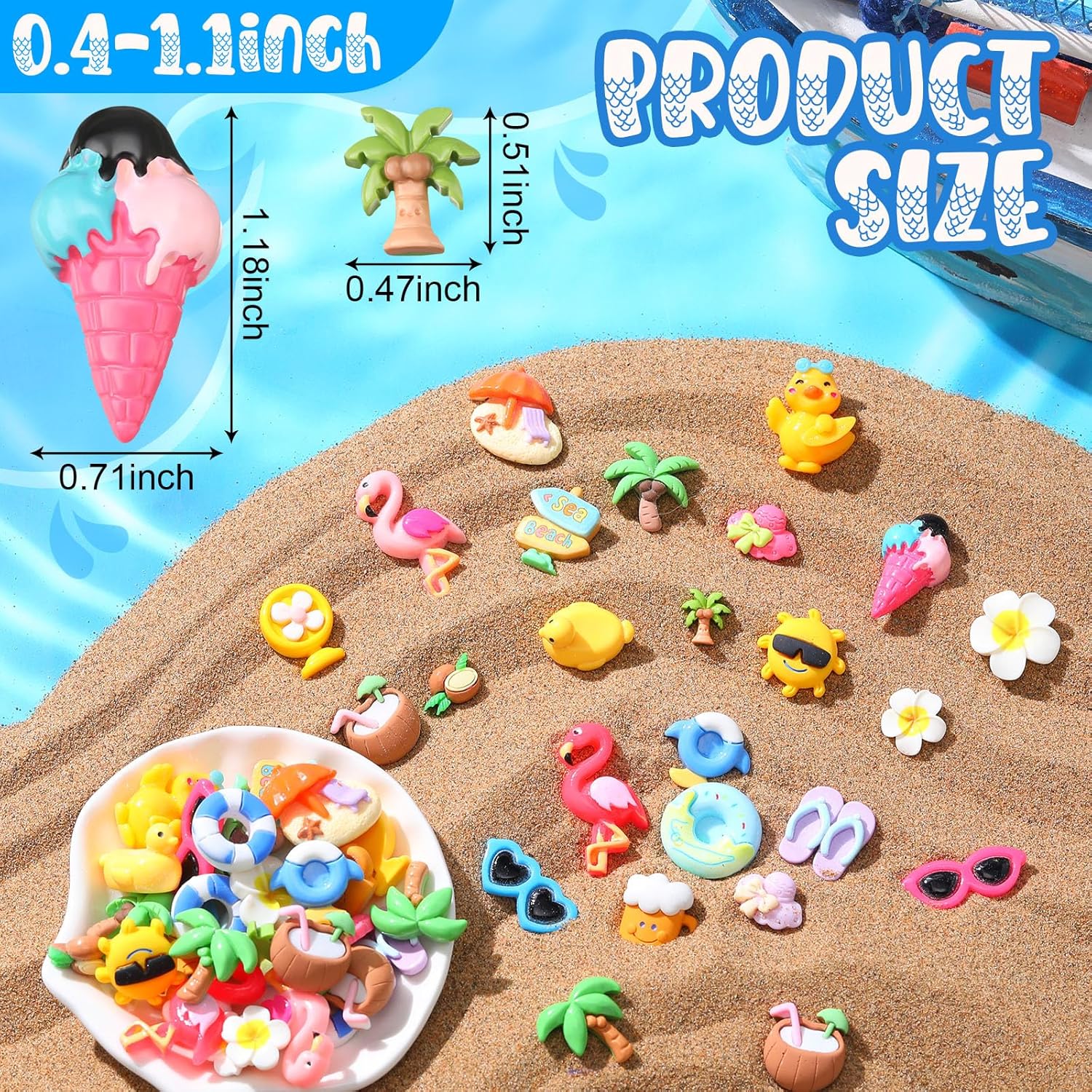 Giegxin 40 Pcs Summer Resin Charm Hawaii Beach Coconut Flamingo Plumeria Flower Flatback Cabochon Accessories Cute Embellishments Bulk for Jewelry Cellphone Case Scrapbooking Headband DIY Craft Making - Image 2