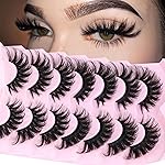 Geeneiya Mink Lashes Natural Look 5D Fasle Eyelashes Wispy Cat Eye Lashes Pack Long Volume Strip Lashes that Look Like Extensions