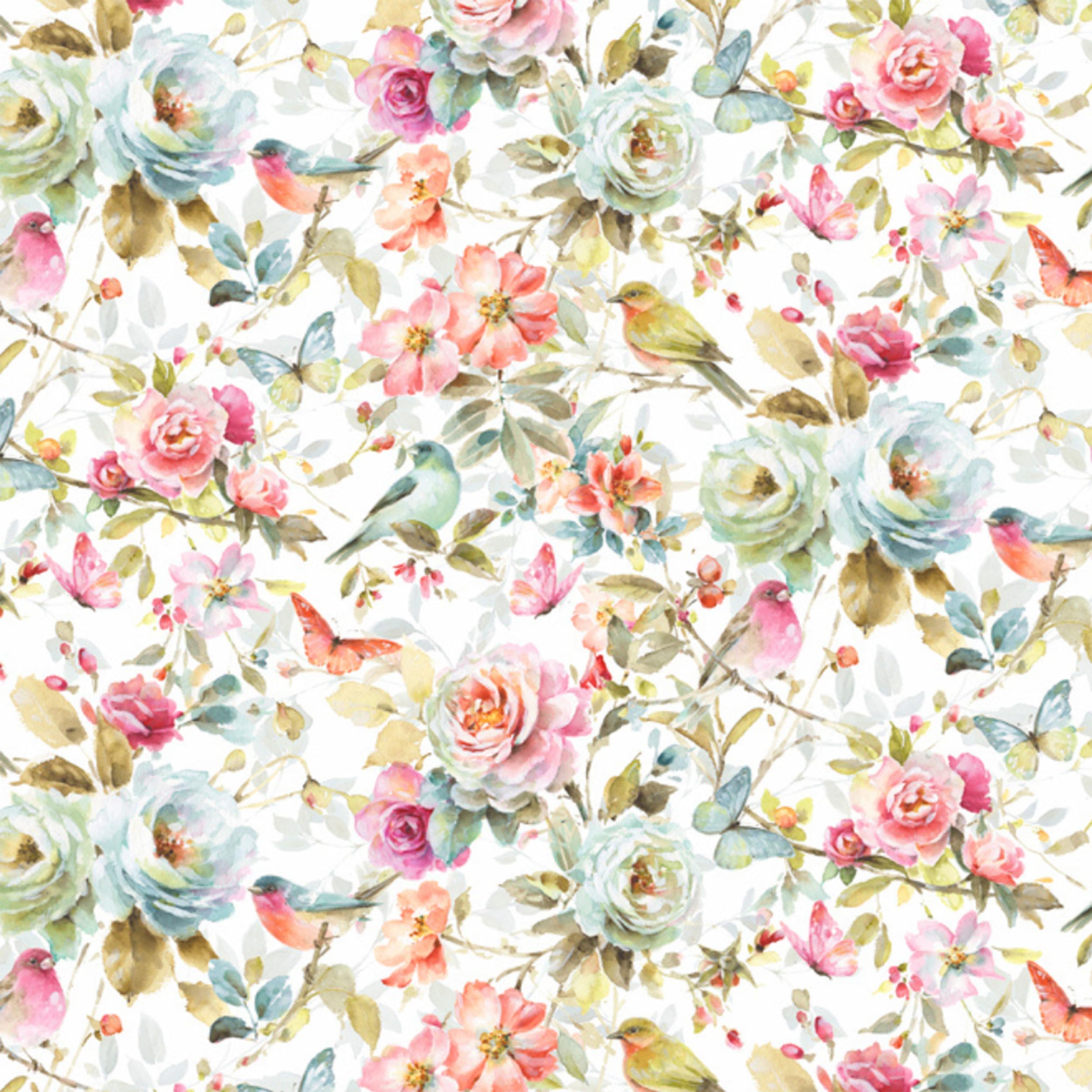 Watercolor Garden Print 100% Cotton Fabric Material, by The Yard