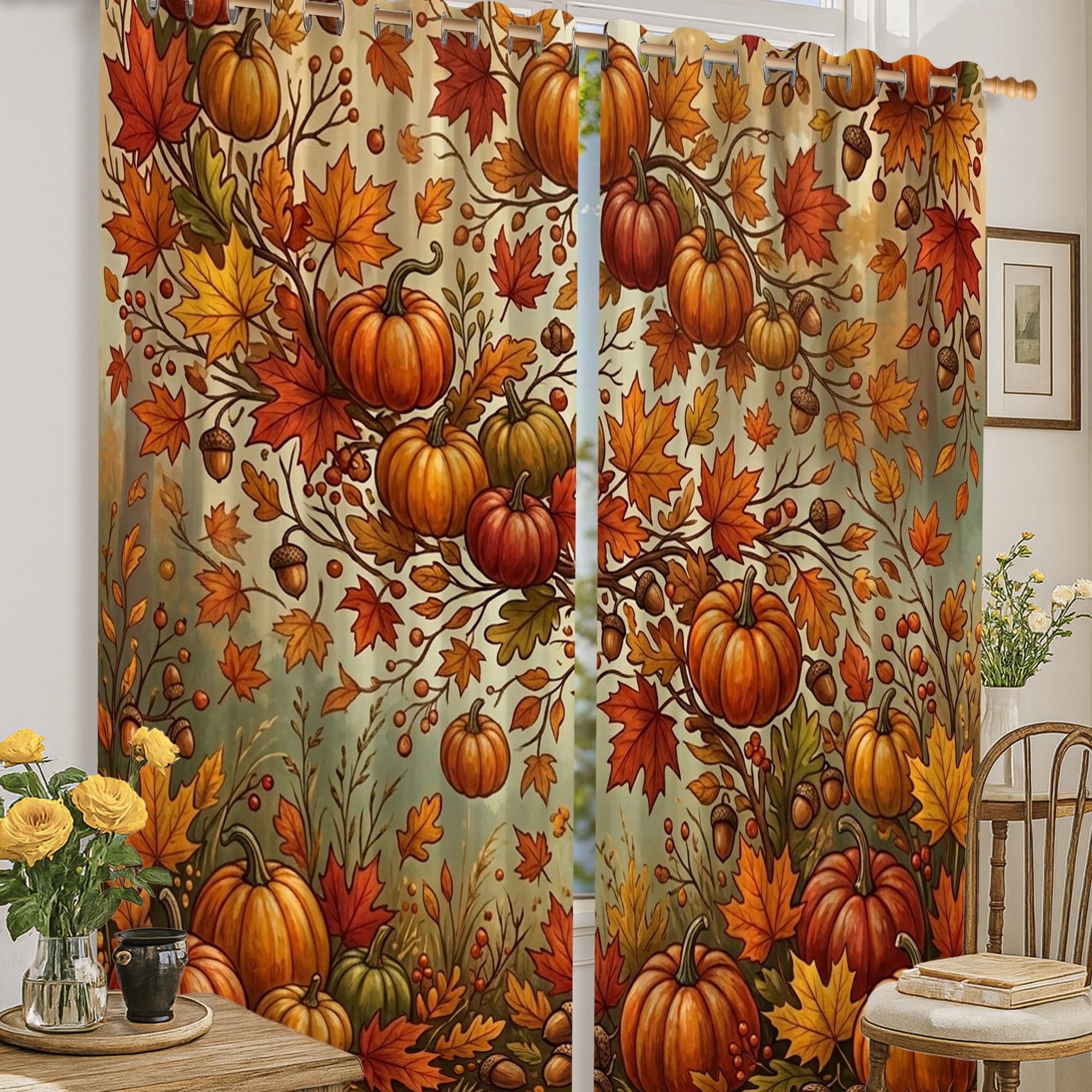 Rideaux occultants thermiques orange automne anti-froid pour salon et bureau