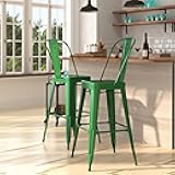 Merrick Lane Dothan Series Bar Height Stool - Green Finish - Metal Frame with Cross Bracing - Convenient Removable Back - Integrated Footrest
