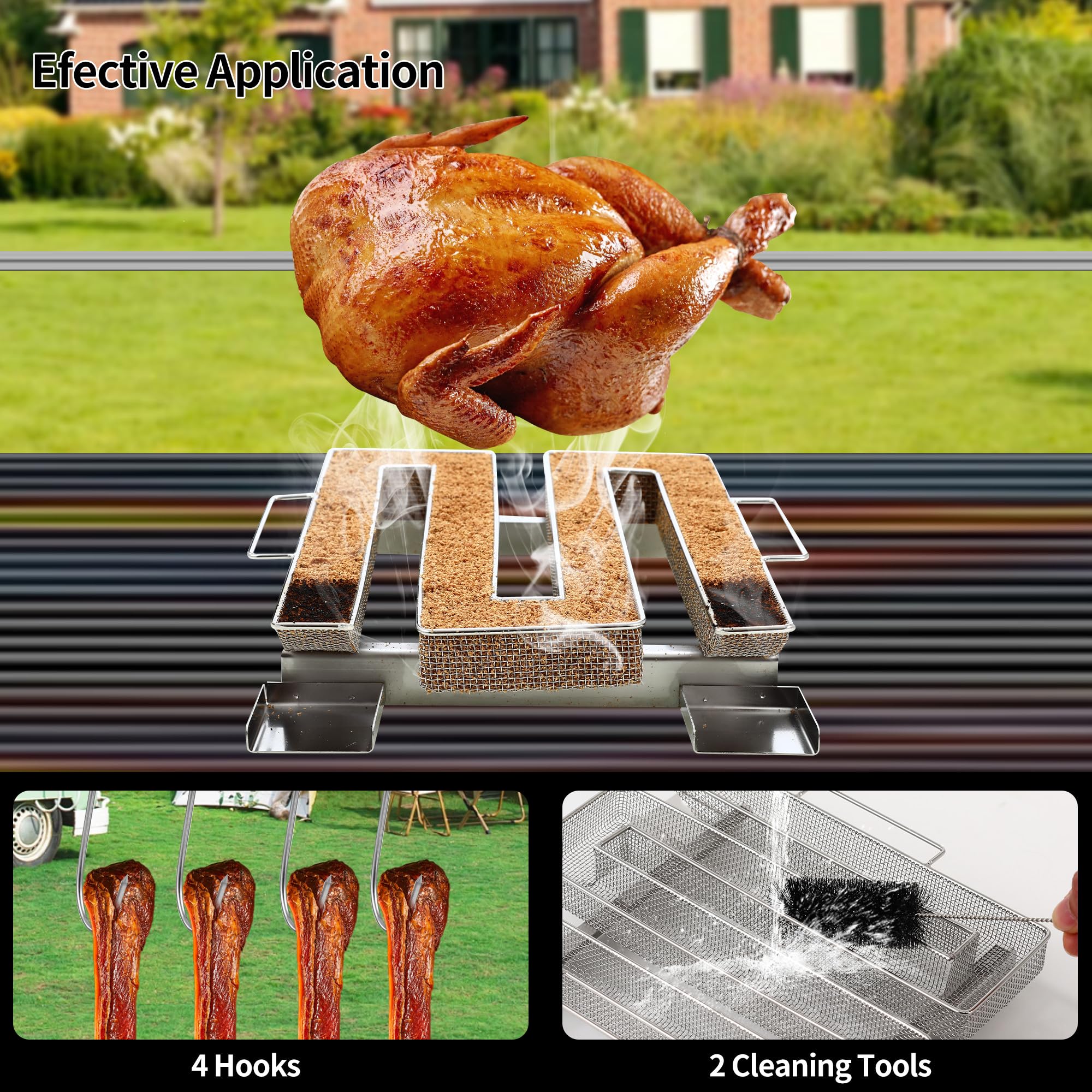 Générateur De Fumée Froide Inox - Pour Fumoir, Grill Et Barbecue - Avec Crochets Et Brosse - Réutilisable