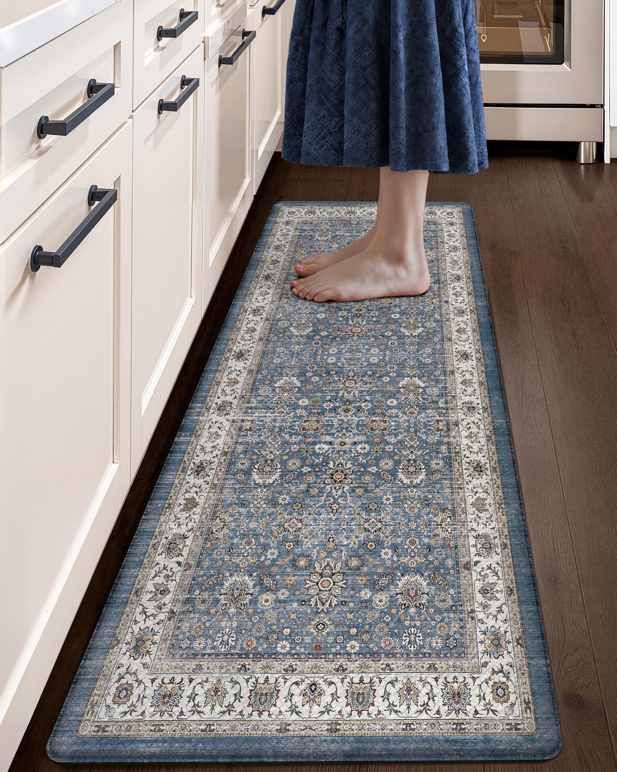 COLOR&GEOMETRY Kitchen Floor Mats Anti Fatigue, 44x150cm, Blue — image 1