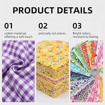 50 Pcs Cotton Fabric Squares 10 x 10cm Material for Sewing Quilting and DIY Crafts Floral Patchwork Fat Quarters Fabric Bundles Quilting Fabric for Sewing DIY Crafts & Textile Painting (Colorful 2)