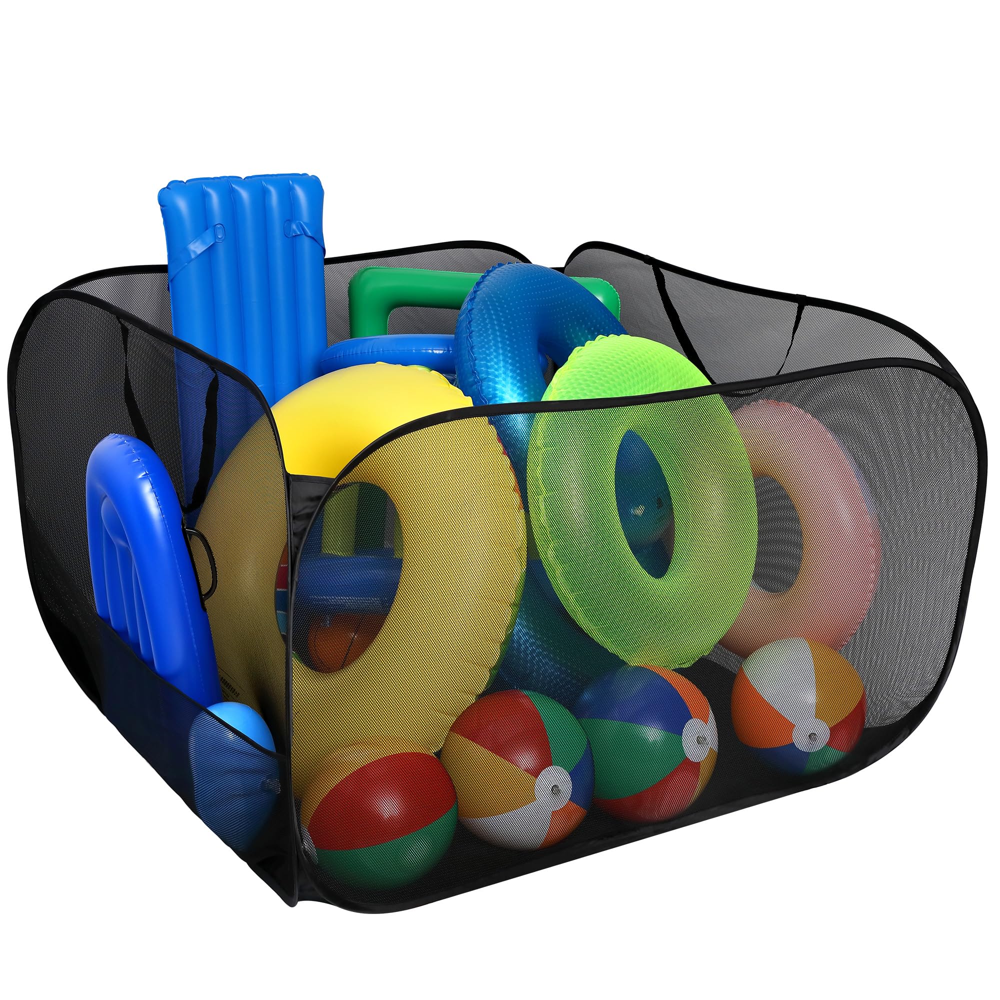 Adnee Pool Toy Storage Bin-47'' x 47'' x 31'' Nylon Mesh Pool Organizer with Side Pocket-300 Gallon Quick Drying Pool Storage for Float, Beach Balls,Towel and Other Swimming Accessories