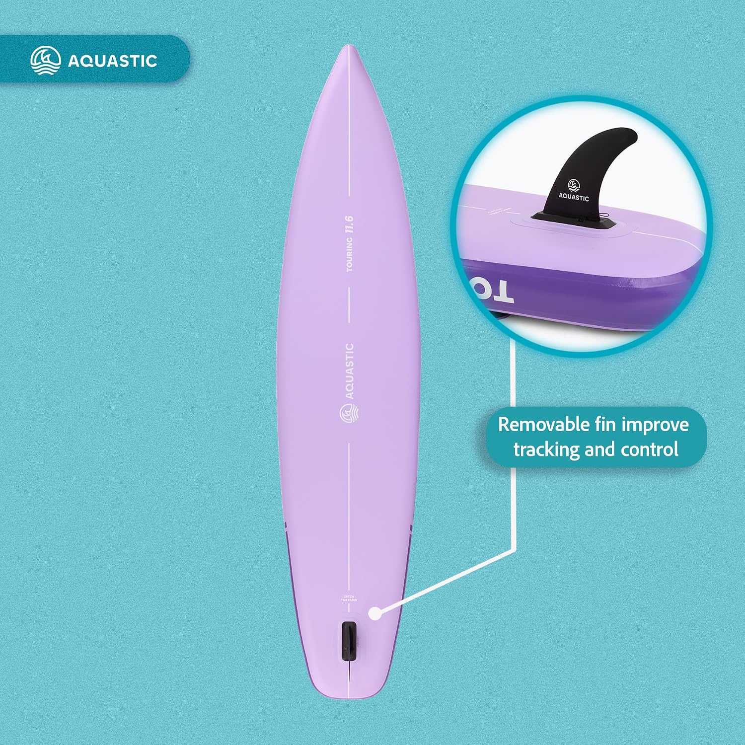 AQUASTIC Touring 11'6 inch Inflatable SUP Board, Drop Stitch Lite+ Single Layer Construction, 350 x 79 x 15 cm, 330 L Displacement, Max. Load 130 kg, D-Rings for Kayak Seat