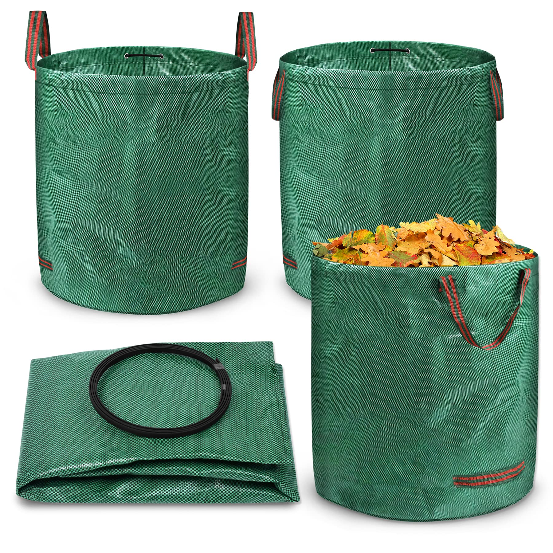 Froadp 272L Bolsas de Basura de Jardín Plegables 150g/m² PP Bolsa de Residuos Verde de 150g/m² PP Portátil con Asas Sacos Estable Grande Papeleras para Hojas Hierba Contenedor de Recogida (4 Piezas)