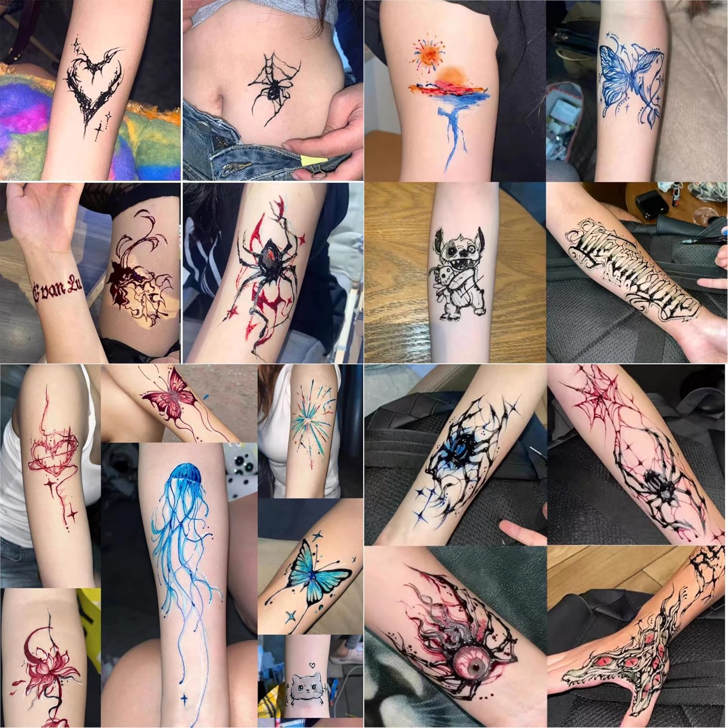 Temporary Tattoo Kit - 12 Bottles Color Temporary Tattoo Ink with 95 Pcs Stencils,DIY Fake Tattoos Kit for Adults,Kids & Party(Black×2,Red,Green,Purple,Orange,Navy Blue,Brown,Pink,Grey,Yellow)