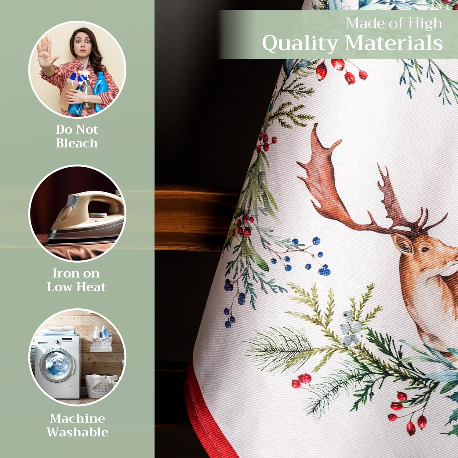 Maison d' Hermine Kitchen Towels Set of 3 100% Cotton 20" x 27.5" Reusable Cloth Tea Dish Towels Absorbent with Hanging Loop for Kitchen Dining Thanksgiving Christmas Decorations (Holly Time) - Image 3