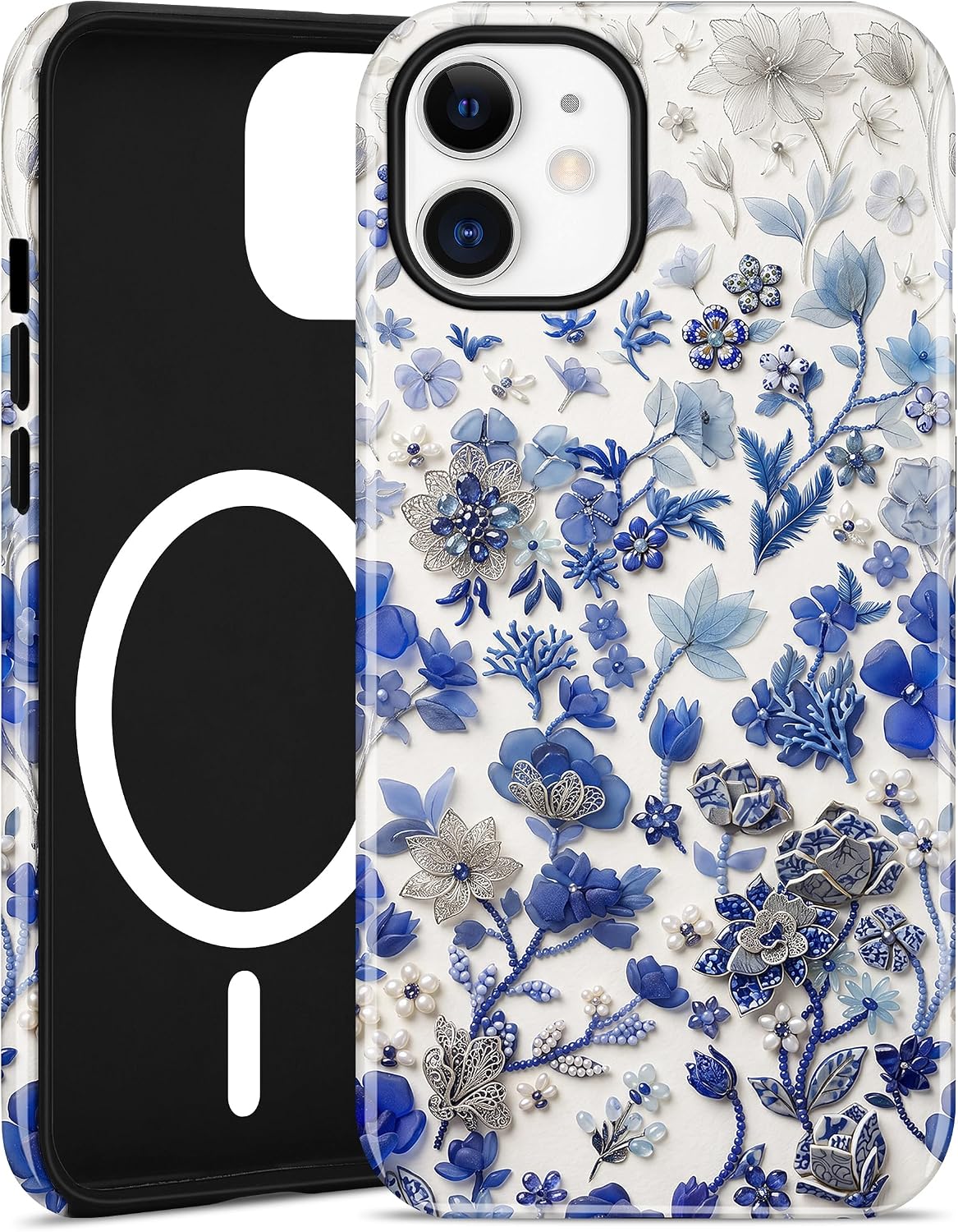 Magnetic Flower Phone Case for iPhone 14 Pro Max, Blue