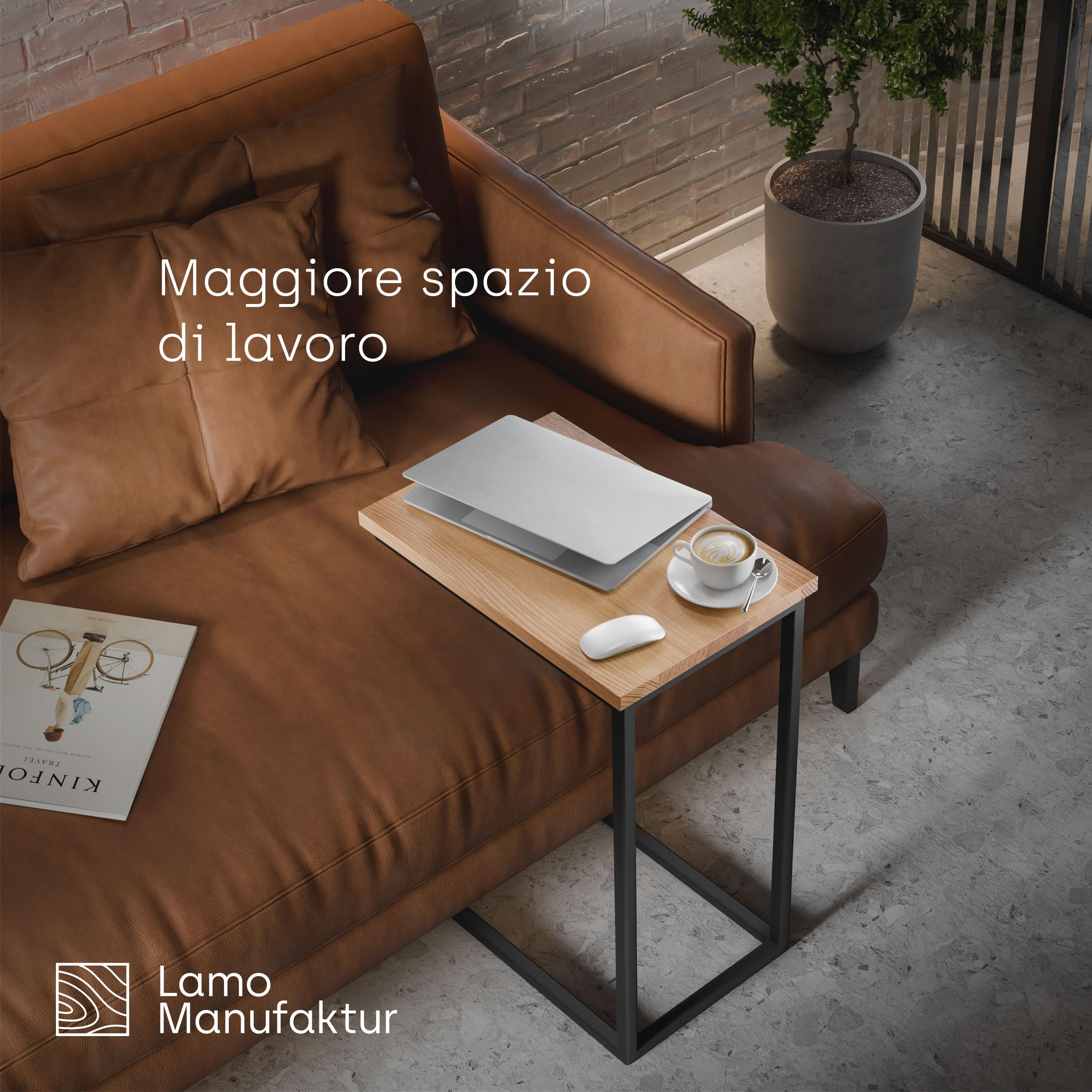 LAMO Manufaktur - Tavolino da scrivania per computer portatile, tavolino portabile, 45 x 30 x 67 cm, struttura bianca, 100% vero legno massiccio, naturale