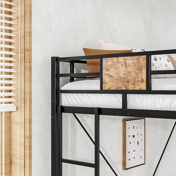 Metal Twin Loft Bed Frame with Stairs & Full-Length Guardrail, Black