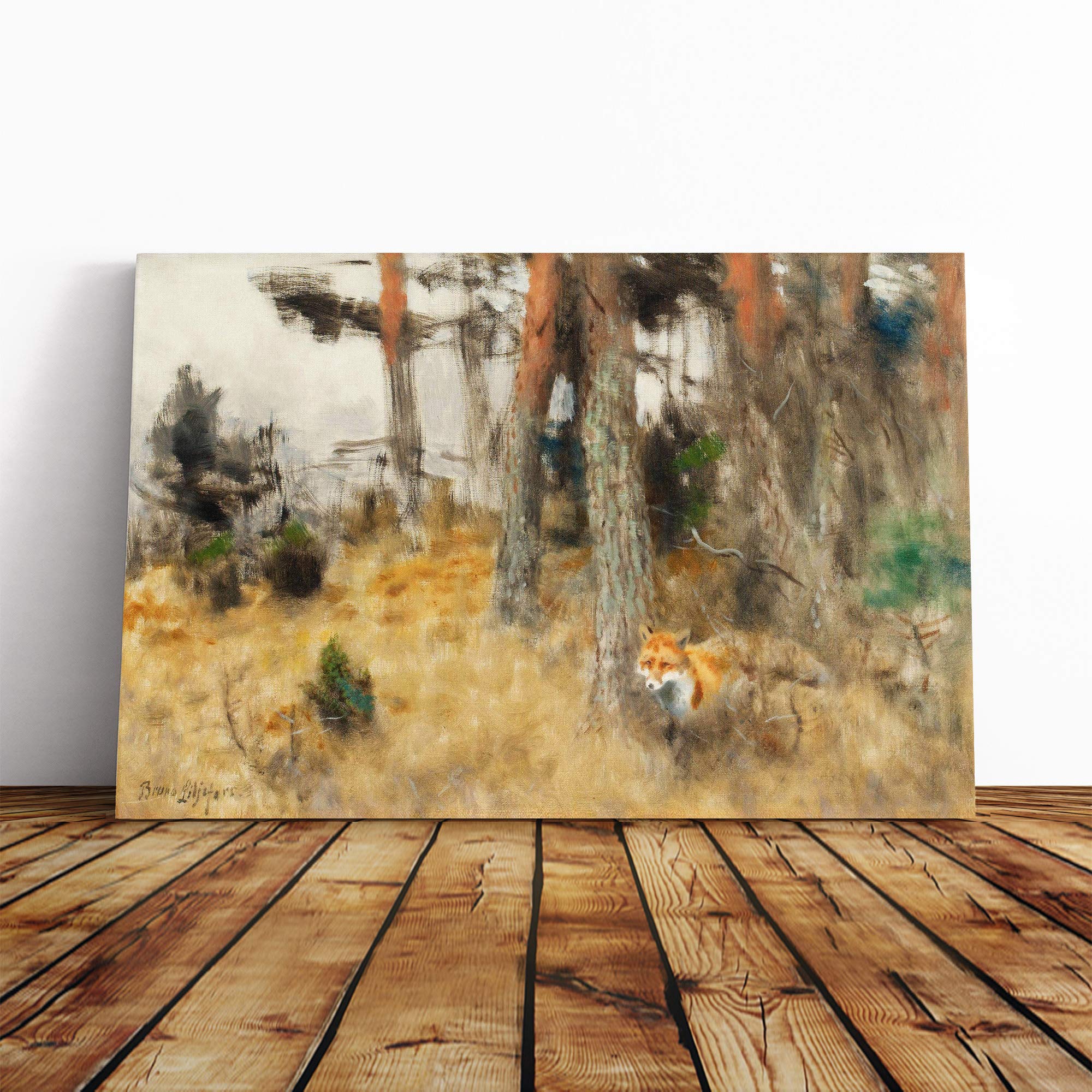 Bruno Liljefors Red Fox Canvas Print | Gallery Wrapped 30mm Frame Wall Art | 24x16 inches | Ready to Hang | Modern Animals Picture | Living Room Bedroom Lounge Office