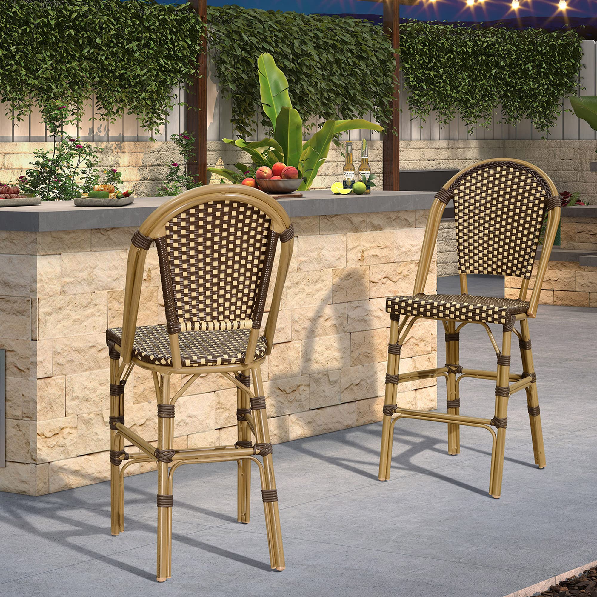 Patio Furniture PURPLE LEAF Modern Aluminum Rattan Bar Height