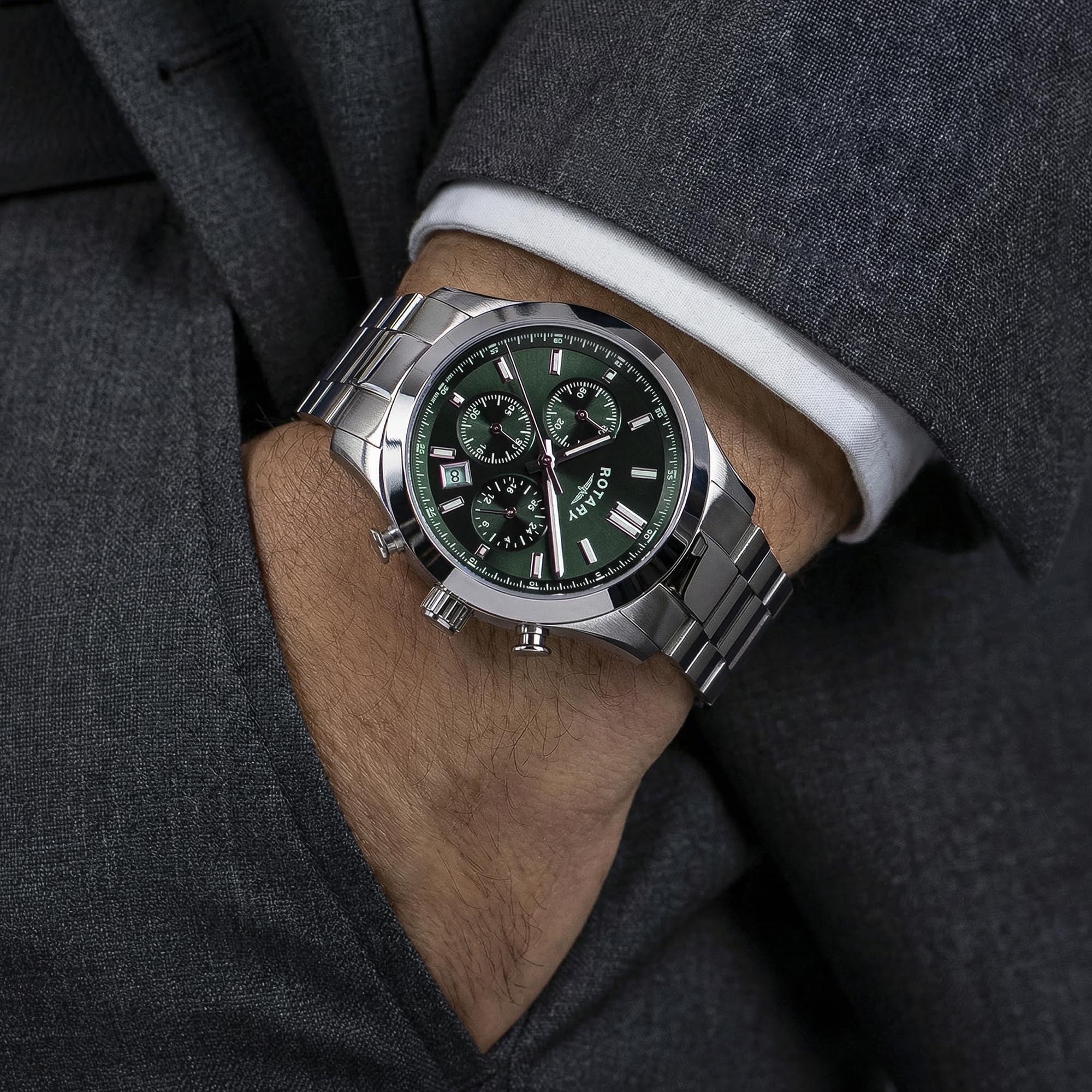 Rotary Heritage męski zegarek z chronografem ze stali nierdzewnej