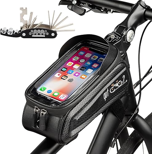 Miniatura 2 de Bolsa de bicicleta más gratis Multi herramienta tubo superior marco frontal impermeable pantalla táctil Ciclismo bicicleta teléfono soporte pack