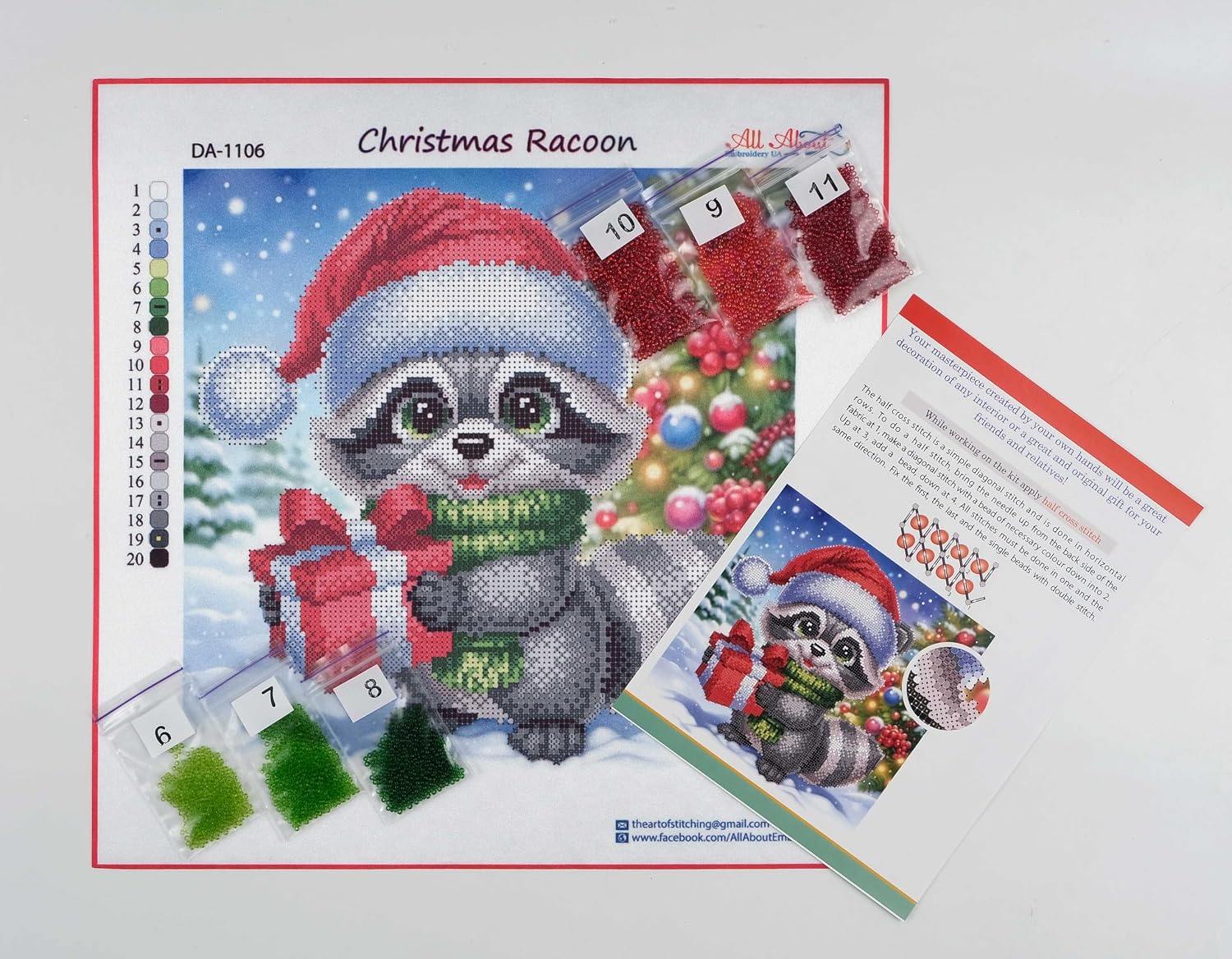 AllAboutEmbroideryUA Bead Embroidery kit Christmas Racoon DA-1106 Beaded Cross Stitch Christmas Beadwork Needlework kit