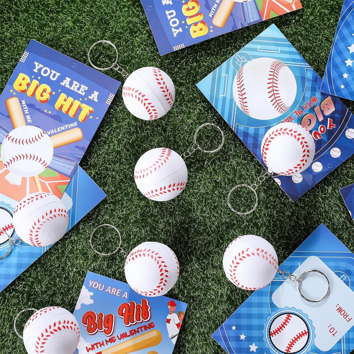 Syhood 60 Pack Baseball Valentine Gifts Cards and Mini Foam Sports Balls Keychain Valentines Greeting Cards Stress Ball Keychain for Kids Sports Party Favors School Classroom Exchange Prize