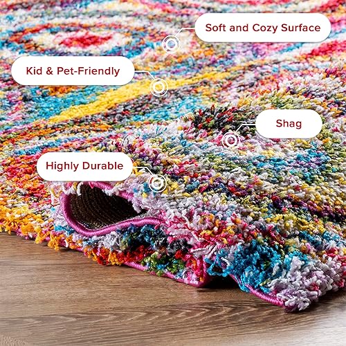 Miniatura 4 de Nuloom Kindra Bohemian Circles Shag alfombra de pasillo, 2 pies 6 pulgadas x 6 pies, multicolor