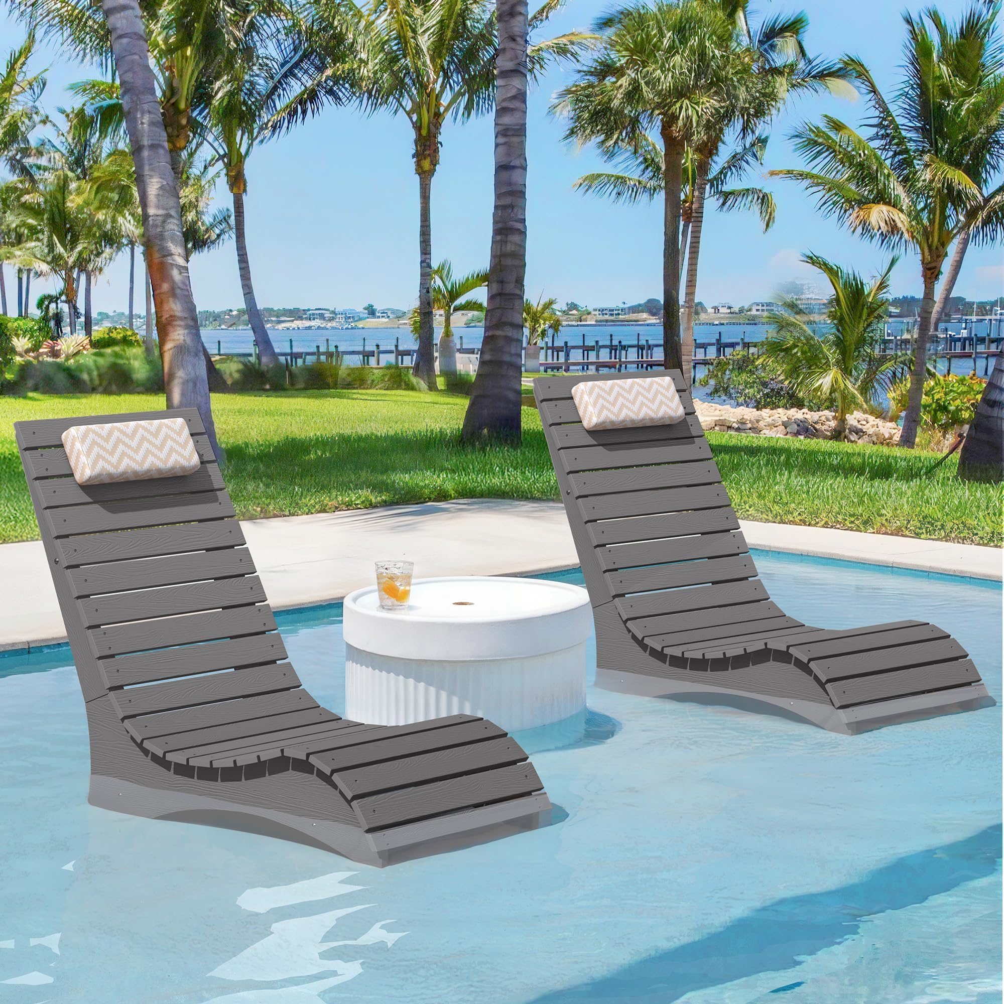 Homenjoy Pool Lounge Chairs Set of 4, Use in Pools Lounge Chairs up to 10-Inches of Water, Chaise Chairs with Headrest, Lounge Chair Outdoor, Fade-Resistant Pool Lounger for Deck