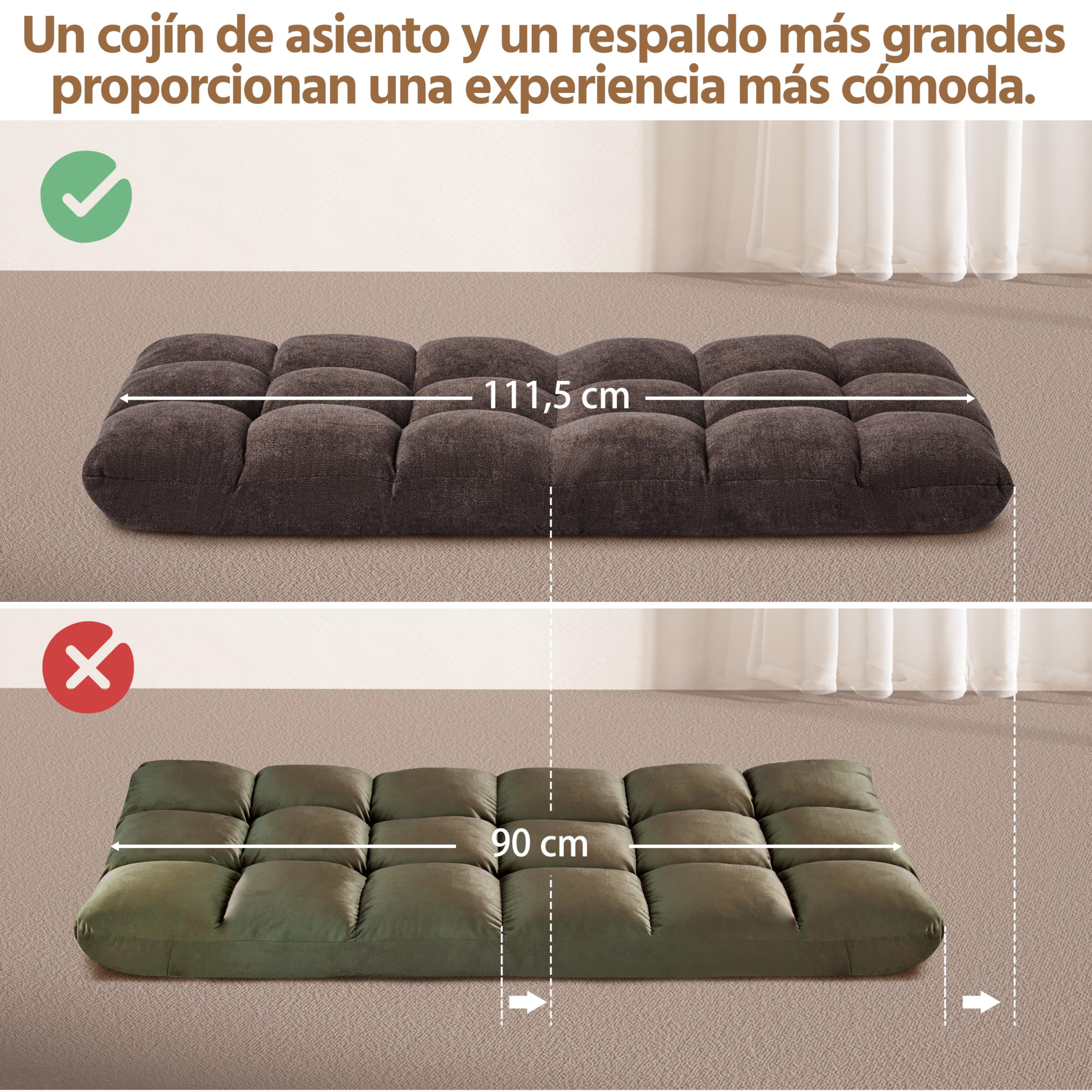Yaheetech Silla de Suelo Plegable con Respaldo Ajustable 14 Posiciones Sofá Acolchado de Terciopelo para Meditación Lectura Gaming Asiento de Espuma 111,5 × 53 × 14 cm Marrón