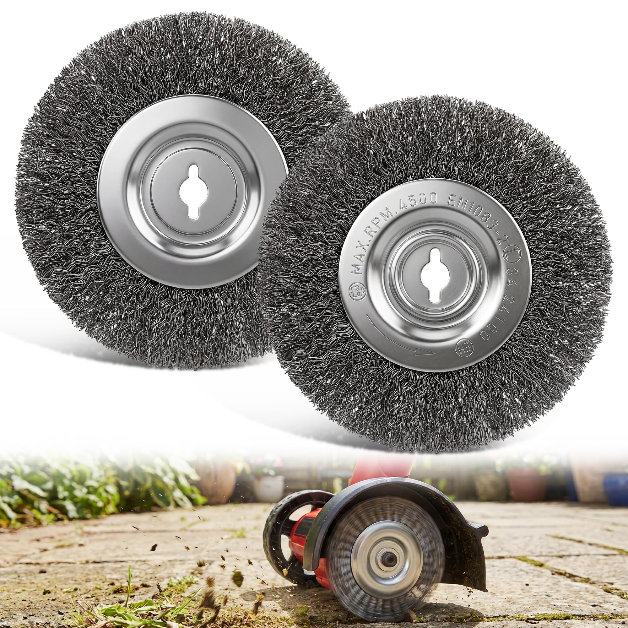 Enhon Pack of 2 Premium Stainless Steel Brushes Compatible with Einhell Joint Cleaner Battery - Robust Replacement Brush Steel for Professional Grout Cleaners of Patios, Pavements & Paving Stones (15