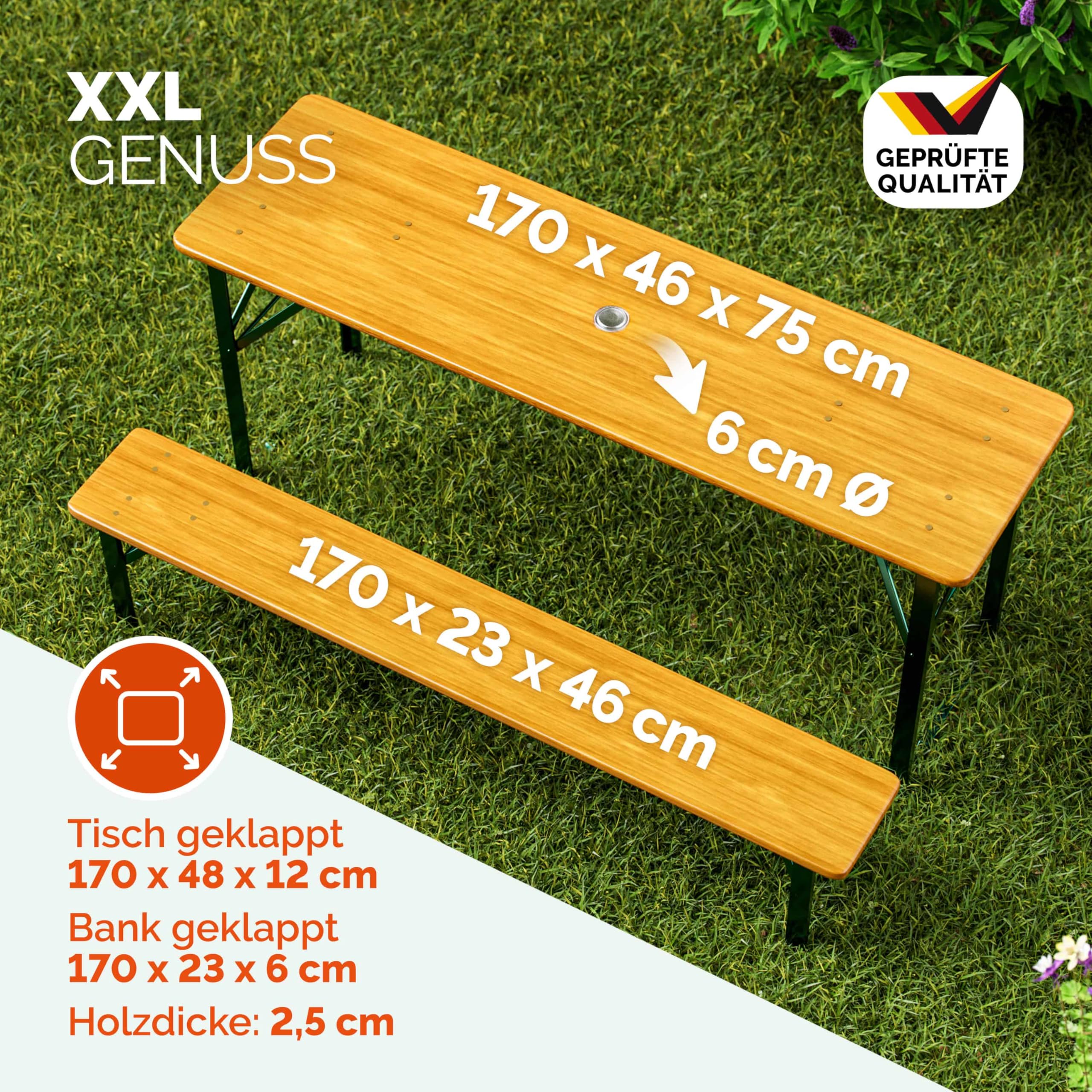 Casaria® Bierzeltgarnitur 170cm Klappbar Stabil 3 Teilig 2X Bierbank 1x Breiter Tisch Holz Biertischgarnitur Festzeltgarnitur Biergarten Biergarnitur