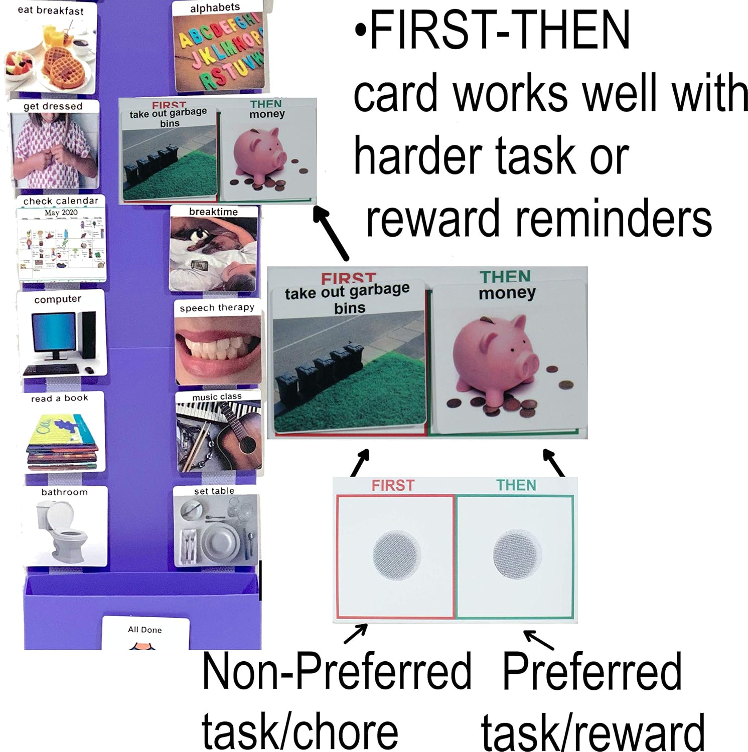 Kids Plastic Magnetic Visual Schedule Calendar Chart for Home, School, Centers, & Outings-125 Color Photo Cards: Chores, School Subject, Behavior, Rewards, & Self-Care Daily Routines (2-Strip, Purple) : Office Products